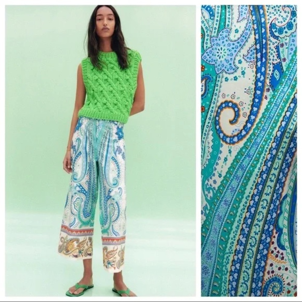 ZARA Pants Women’s M Paisley Wide Leg Crop LIKE NEW!